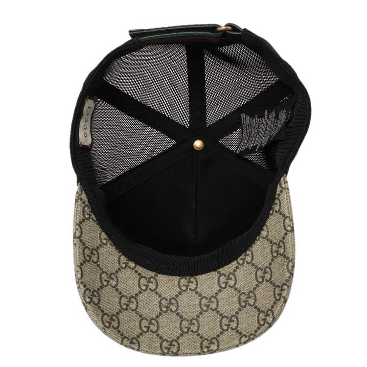 Pre Owned Gucci Beige Bee Print GG Supreme Canvas Baseball Hat Size M