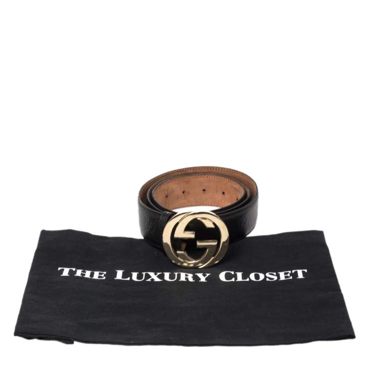 Pre Owned Gucci Black Guccissima Leather Interlocking G Buckle Belt 95 CM