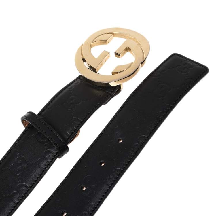 Pre Owned Gucci Black Guccissima Leather Interlocking G Buckle Belt 95 CM