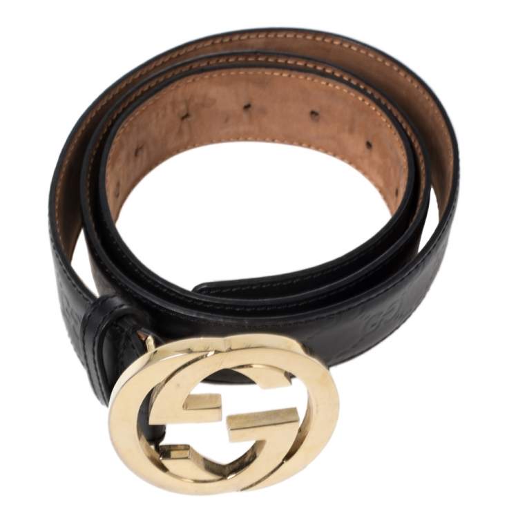 Pre Owned Gucci Black Guccissima Leather Interlocking G Buckle Belt 95 CM