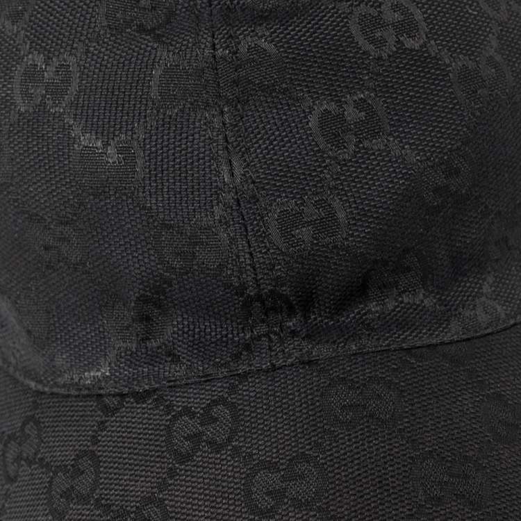 Pre Owned Gucci Black Logo Monogram Web Stripe Detail Canvas Baseball Cap S
