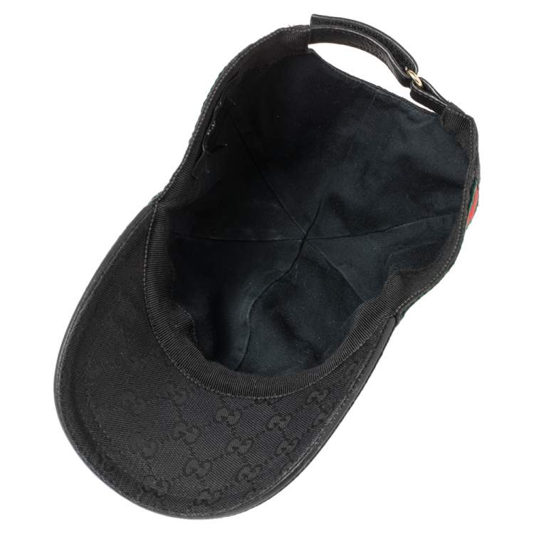 Pre Owned Gucci Black Logo Monogram Web Stripe Detail Canvas Baseball Cap S