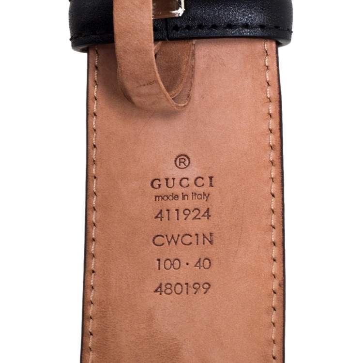 Pre Owned Gucci Black Guccissima Leather Interlocking G Buckle Belt 100CM