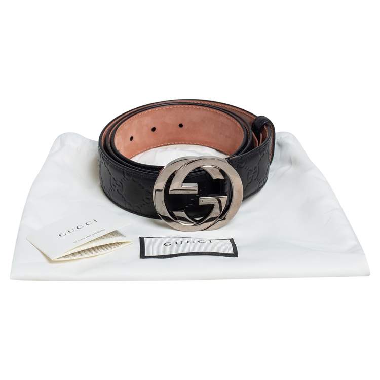 Pre Owned Gucci Black Guccissima Leather Interlocking G Buckle Belt 100CM