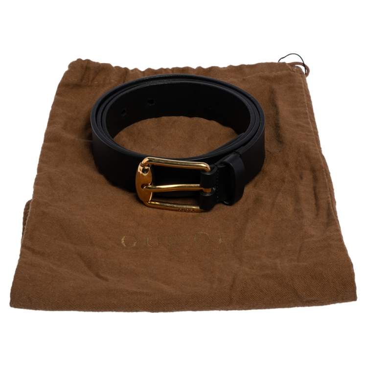 مملوكة مسبقًا Gucci Black Leather Bamboo Bar Buckle Belt 95 CM