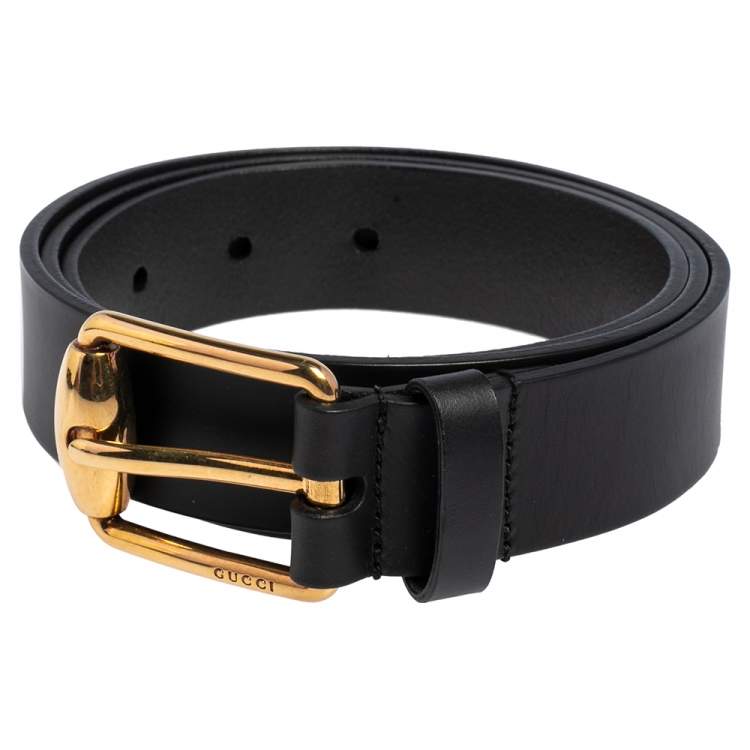 مملوكة مسبقًا Gucci Black Leather Bamboo Bar Buckle Belt 95 CM