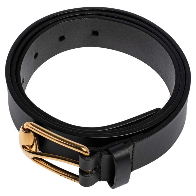 مملوكة مسبقًا Gucci Black Leather Bamboo Bar Buckle Belt 95 CM