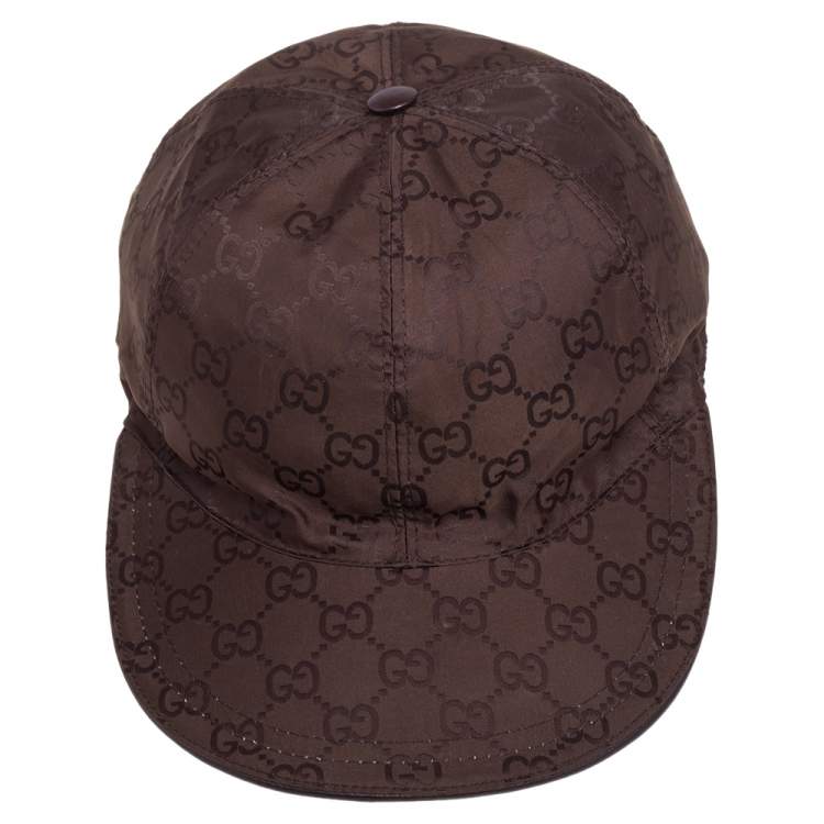 Pre Owned Gucci Brown Logo Detail Synthetic Baseball Cap M