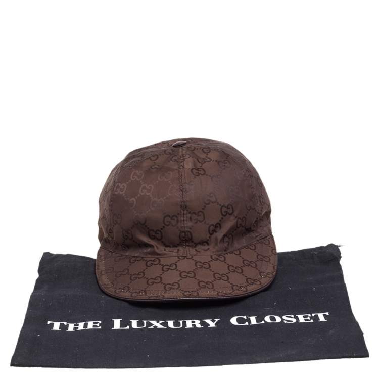 Pre Owned Gucci Brown Logo Detail Synthetic Baseball Cap M