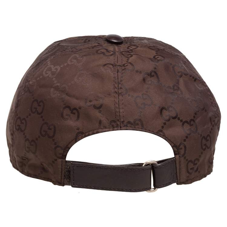 Pre Owned Gucci Brown Logo Detail Synthetic Baseball Cap M