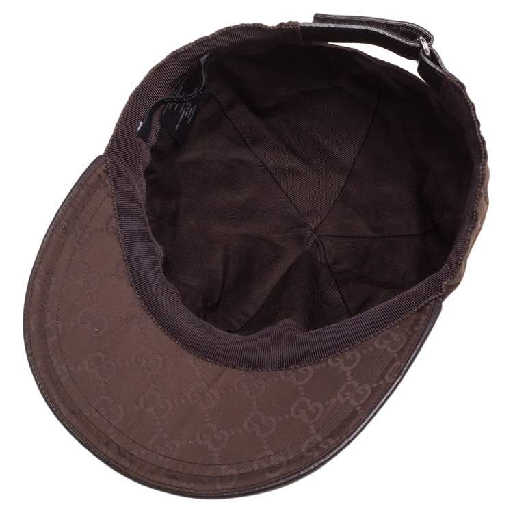 Pre Owned Gucci Brown Logo Detail Synthetic Baseball Cap M