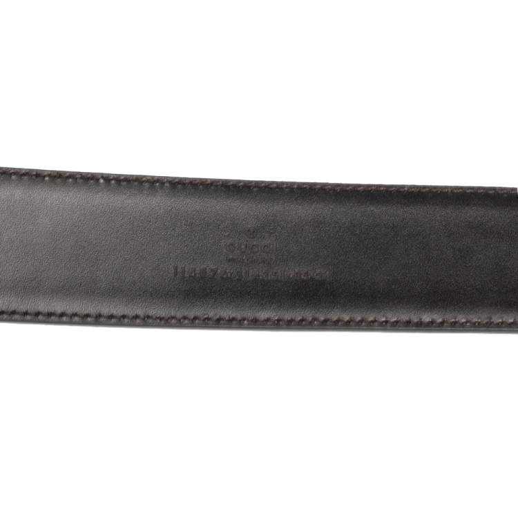 Pre Owned Gucci Brown/Beige GG Canvas and Leather Interlocking G Buckle Belt 85CM