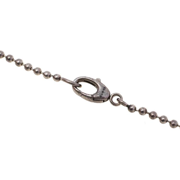 Pre Owned Gucci Sterling Silver Black Dog Tag Pendant Necklace