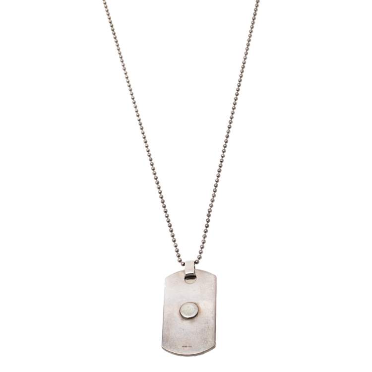 Pre Owned Gucci Sterling Silver Black Dog Tag Pendant Necklace