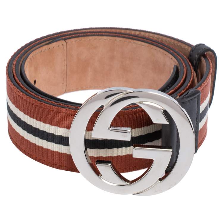 Pre Owned Gucci Black Web Canvas and Leather Interlocking G Belt 95CM