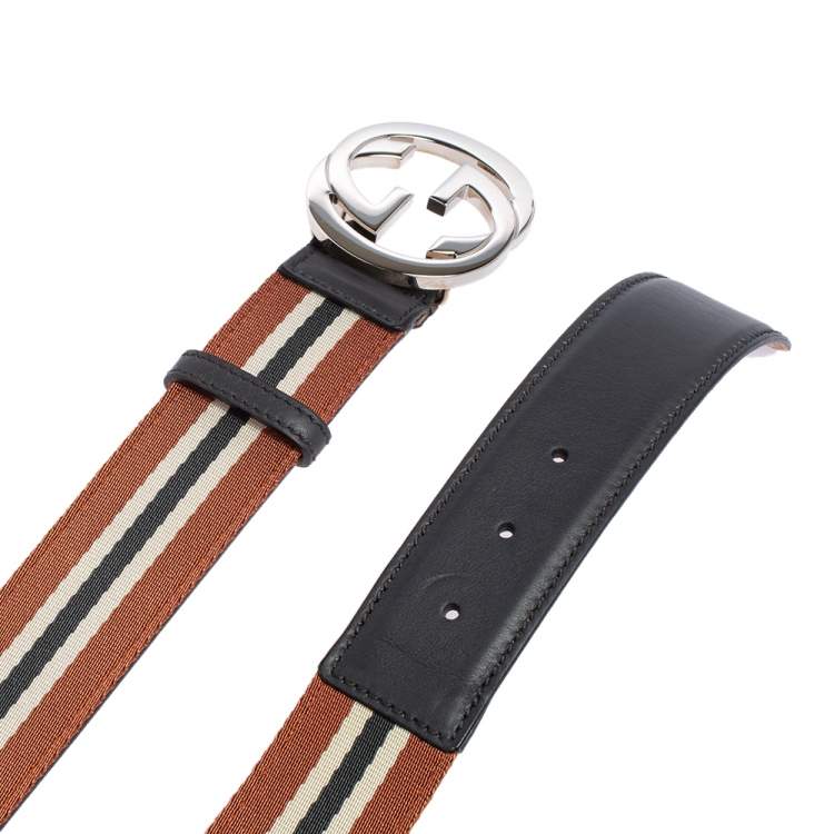 Pre Owned Gucci Black Web Canvas and Leather Interlocking G Belt 95CM