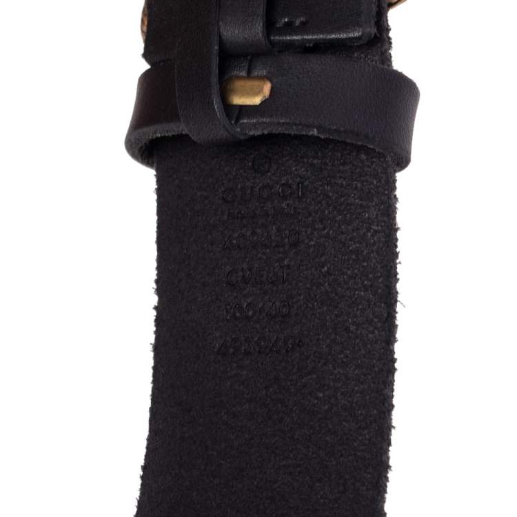 Pre Owned Gucci Black Leather Feline Buckle Belt Size 100CM