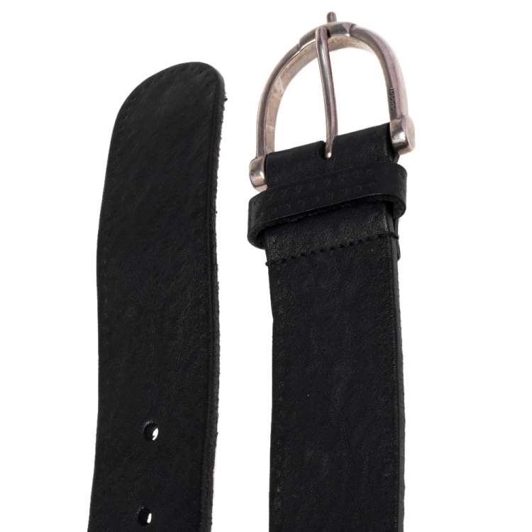 Pre Owned Gucci Black Leather Horsebit Buckle Belt 85CM