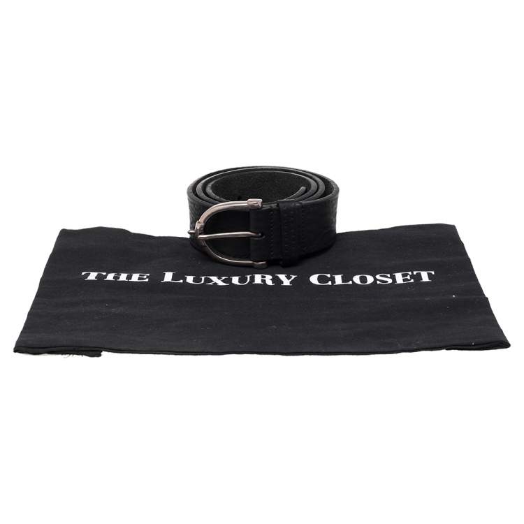 Pre Owned Gucci Black Leather Horsebit Buckle Belt 85CM