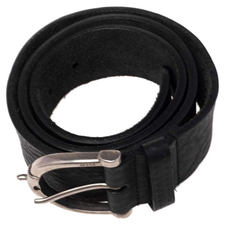 Pre Owned Gucci Black Leather Horsebit Buckle Belt 85CM