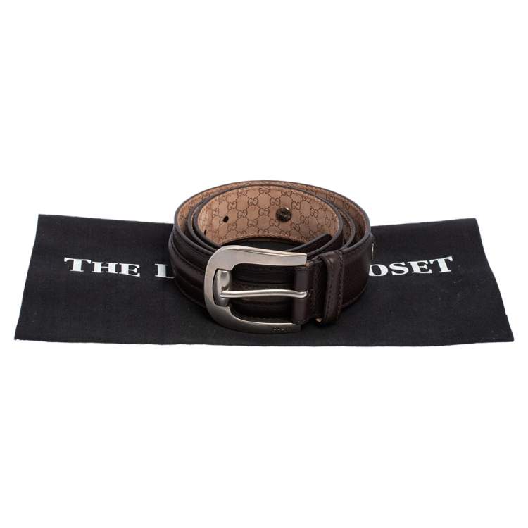 Pre Owned Gucci Brown Textured Leather Buckle Belt 95CM