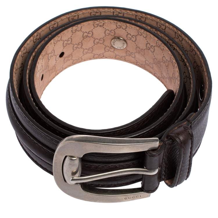 Pre Owned Gucci Brown Textured Leather Buckle Belt 95CM
