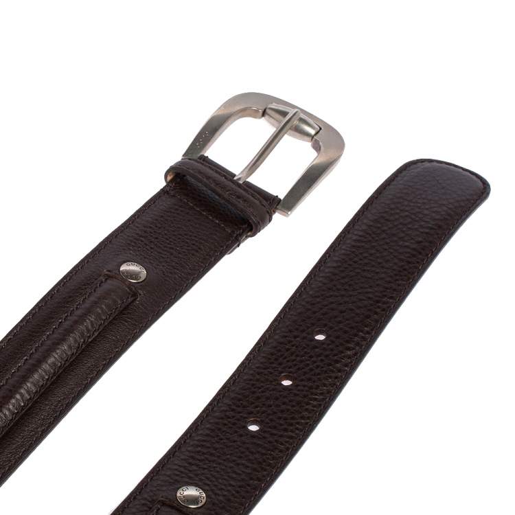Pre Owned Gucci Brown Textured Leather Buckle Belt 95CM