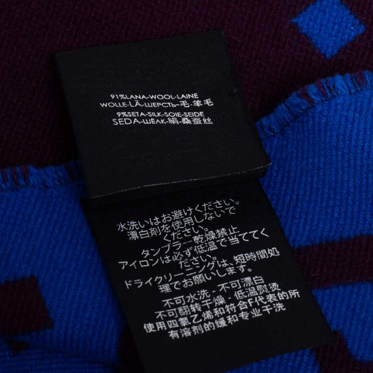 Pre Owned Gucci Brown & Blue Monogram Jacquard Wool Stole