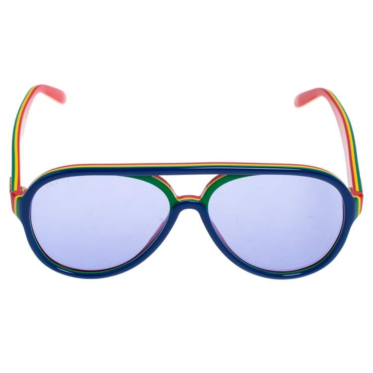 Pre Owned Gucci Multicolor/ Blue GG0270S Pilot Sunglasses