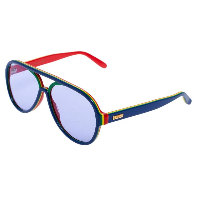 Pre Owned Gucci Multicolor/ Blue GG0270S Pilot Sunglasses