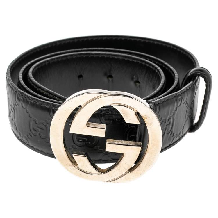 Gucci Black Guccissima Leather Interlocking G Buckle Belt 95CM Gucci | TLC