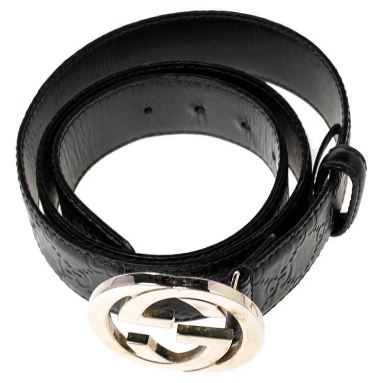 Pre Owned Gucci Black Guccissima Leather Interlocking G Buckle Belt 95CM