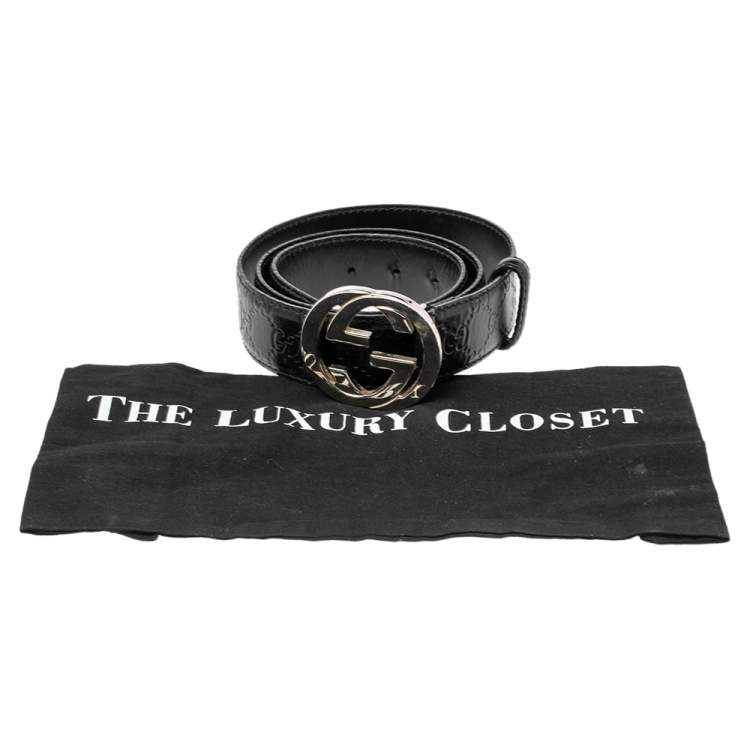 Pre Owned Gucci Black Guccissima Leather Interlocking G Buckle Belt 95CM