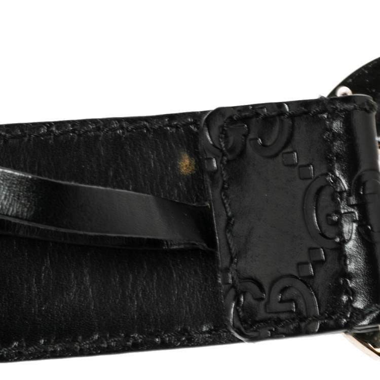 Pre Owned Gucci Black Guccissima Leather Interlocking G Buckle Belt 95CM