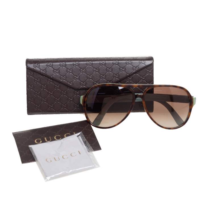 Pre Owned Gucci Light Blue/Tortoise Acetate and Rubber GG1065S Gradient Aviator Sunglasses