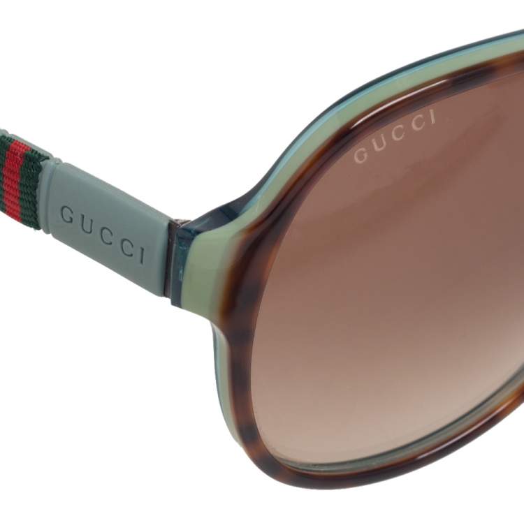 Pre Owned Gucci Light Blue/Tortoise Acetate and Rubber GG1065S Gradient Aviator Sunglasses