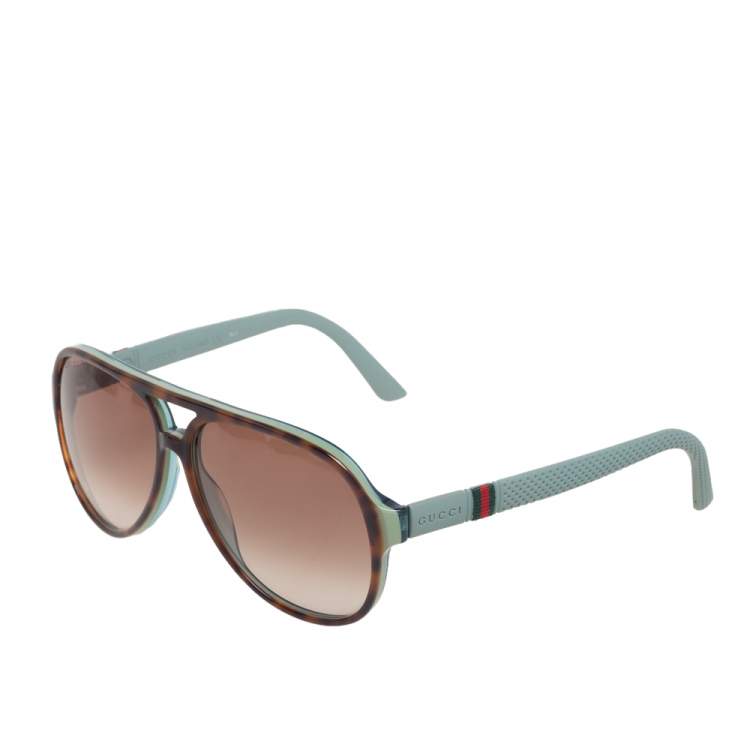 Pre Owned Gucci Light Blue/Tortoise Acetate and Rubber GG1065S Gradient Aviator Sunglasses