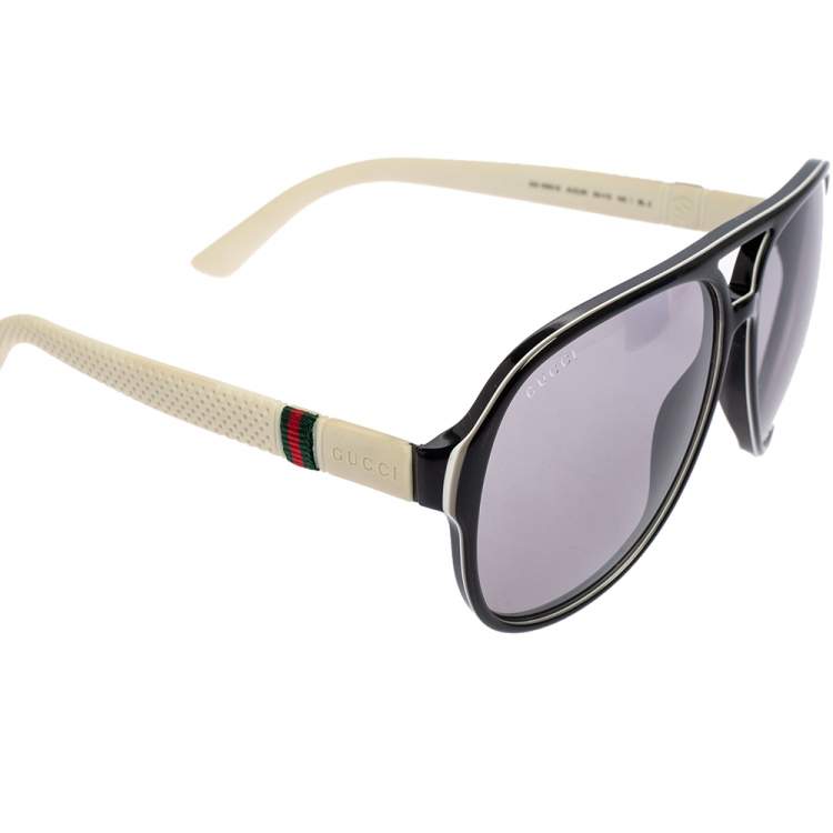 Pre Owned Gucci White/Black Acetate and Rubber GG1065S Gradient Aviator Sunglasses