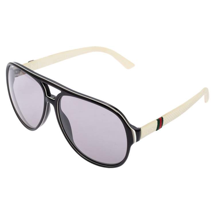 Pre Owned Gucci White/Black Acetate and Rubber GG1065S Gradient Aviator Sunglasses