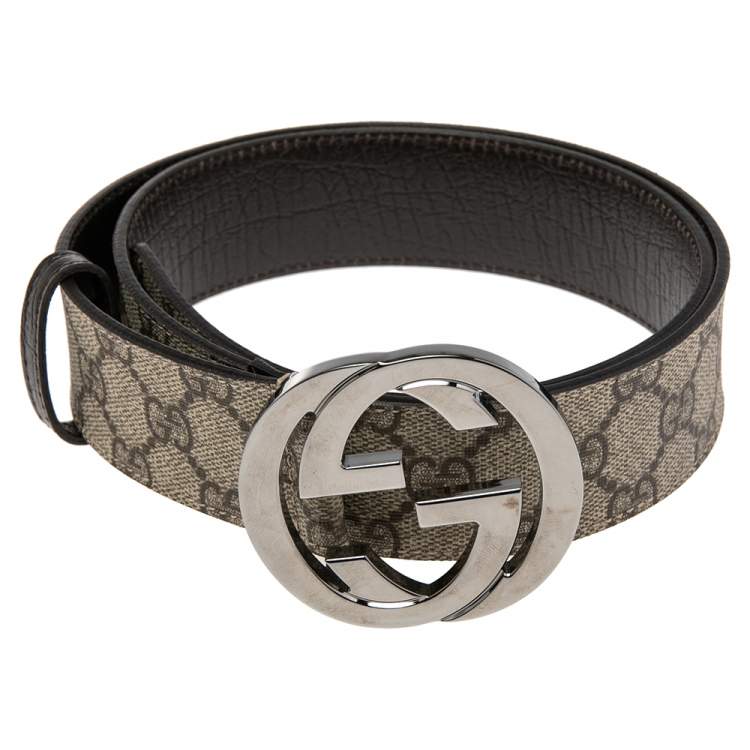 Gucci Beige GG Supreme Canvas Interlocking G Buckle Belt 85CM