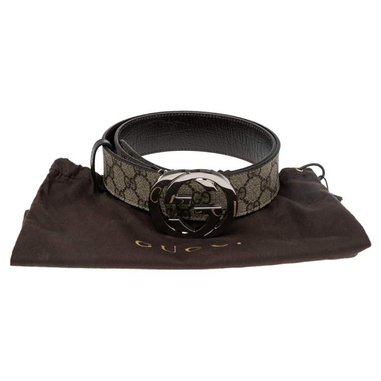 Pre Owned Gucci Beige GG Supreme Canvas Interlocking G Buckle Belt 85CM