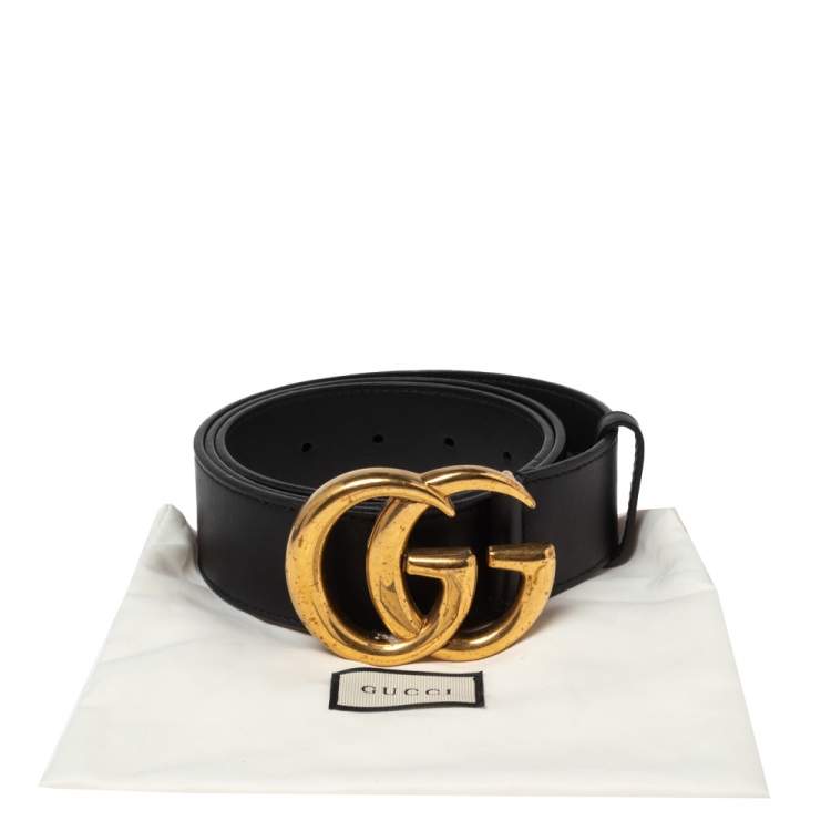 Pre Owned Gucci Black Leather GG Marmont Buckle Belt 90CM