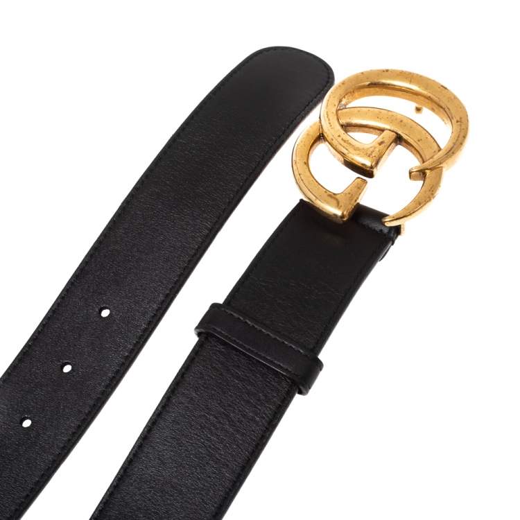 Pre Owned Gucci Black Leather GG Marmont Buckle Belt 90CM