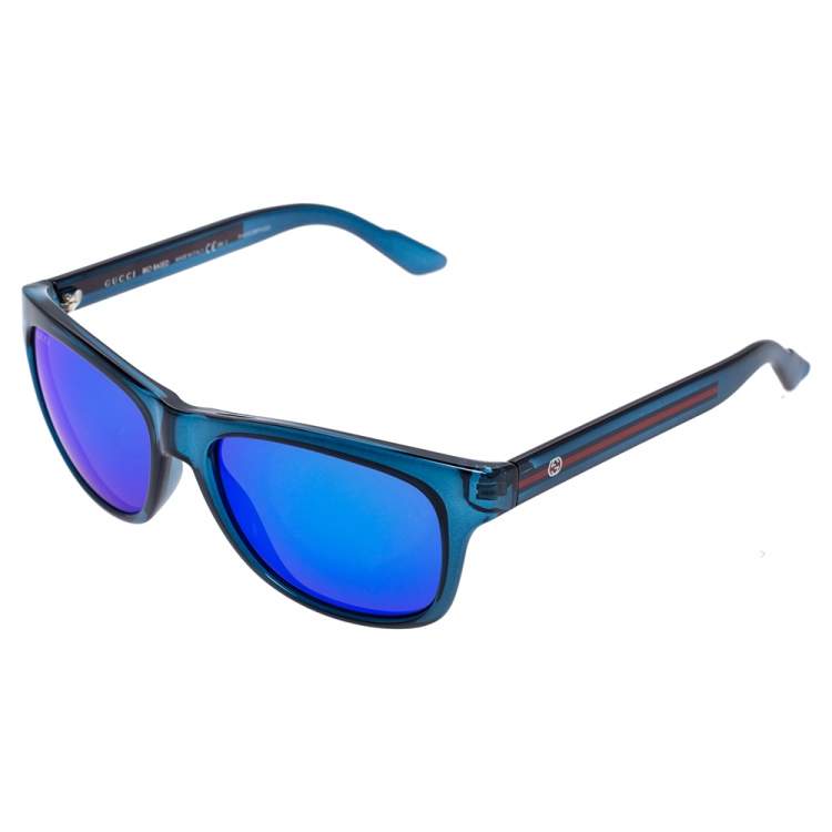 Pre Owned Gucci Blue Acetate GG 3709/S Bio Based Mirror Wayfarer Sunglasses