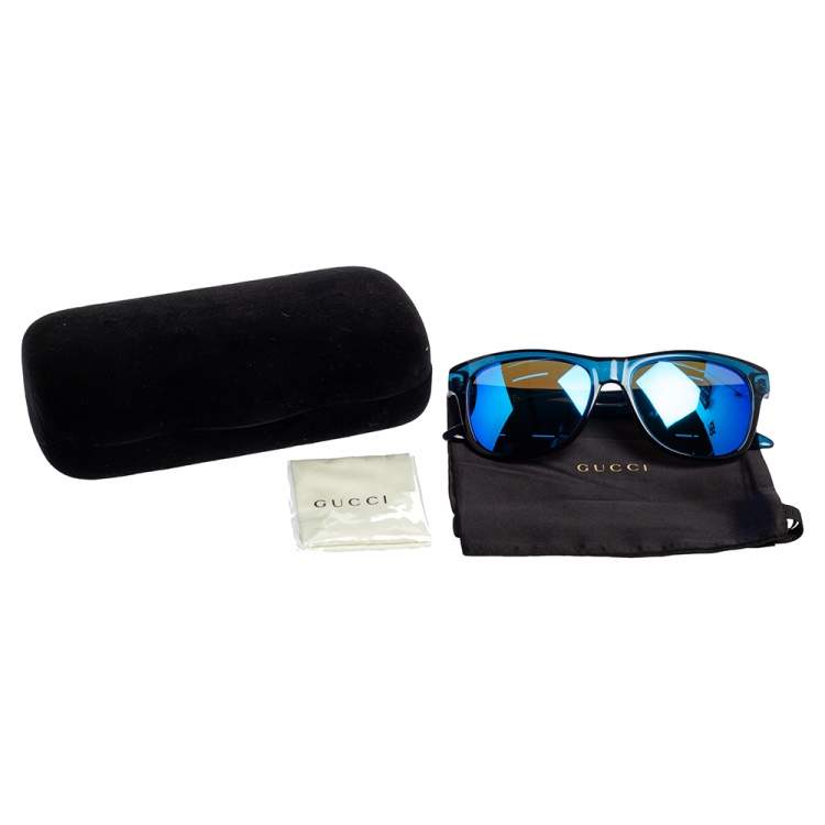 Pre Owned Gucci Blue Acetate GG 3709/S Bio Based Mirror Wayfarer Sunglasses