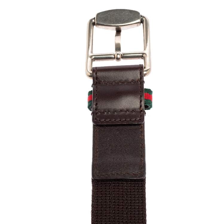 Pre Owned Gucci Brown Canvas and Leather Buckle Belt 105CM