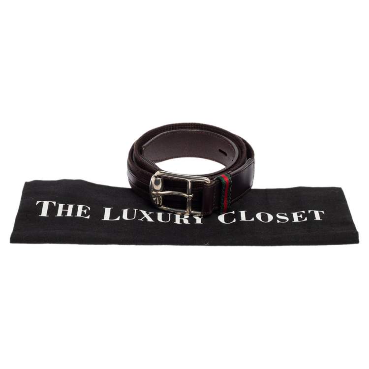 Pre Owned Gucci Brown Canvas and Leather Buckle Belt 105CM