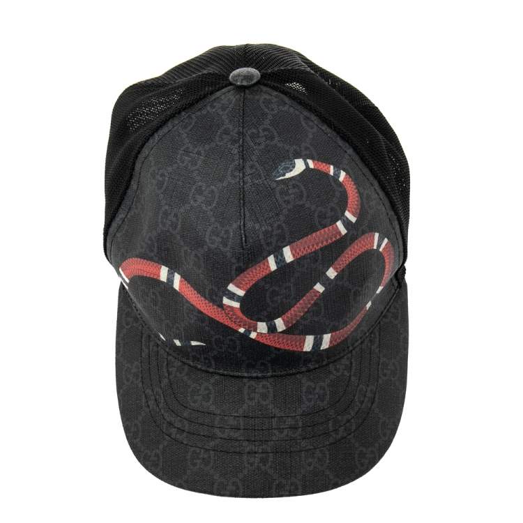 Pre Owned Gucci Black Kingsnake Print GG Supreme Baseball Cap L