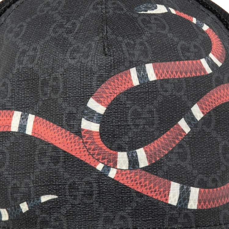 Pre Owned Gucci Black Kingsnake Print GG Supreme Baseball Cap L