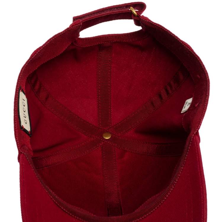 Pre Owned Gucci Red World Wide Applique Cotton Baseball Cap (60)